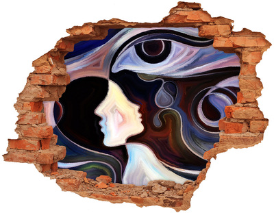 Sticker trou dans le mur Des visages dans le chaos des couleurs