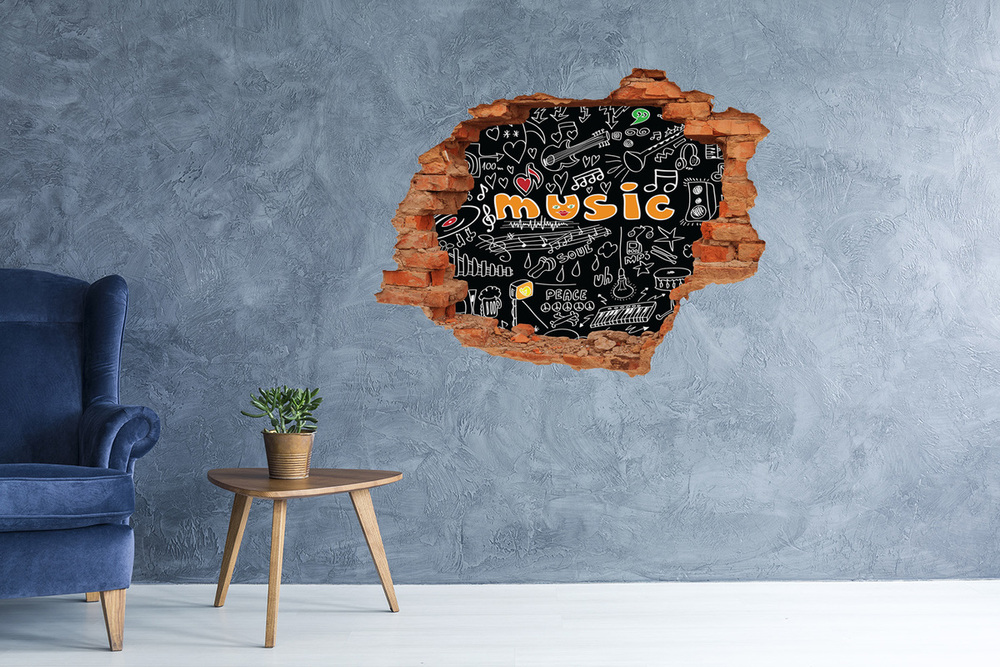 Sticker trou dans le mur Symboles musicaux brique