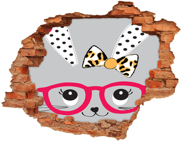 Sticker mural effet trou Chaton avec des lunettes
