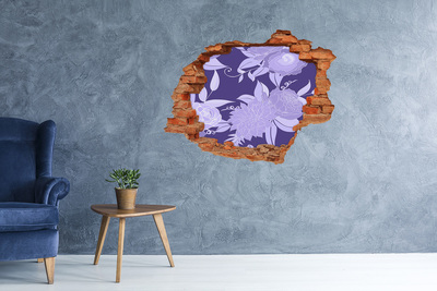 Sticker trou dans le mur Motif floral sur fond violet