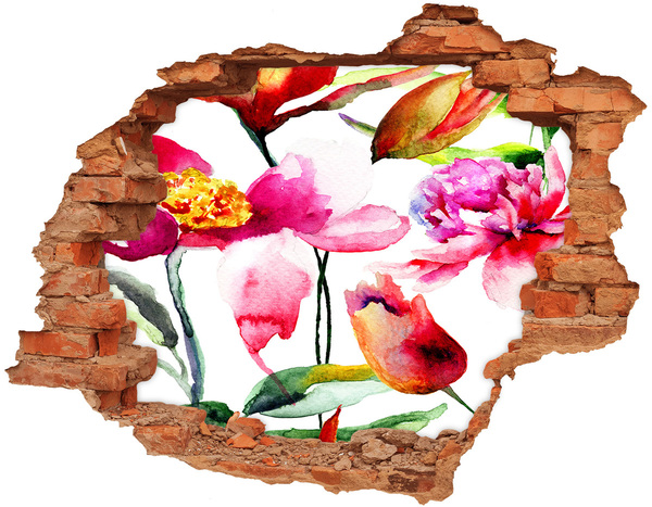 Sticker mural effet trou Jardin fleuri derrière le mur