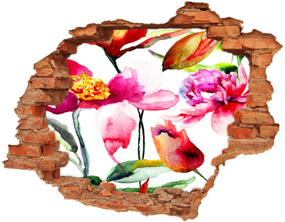 Sticker mural effet trou Fleurs sauvages brique