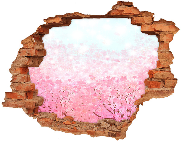 Sticker mural effet trou Un paysage floral aux nuances de rose