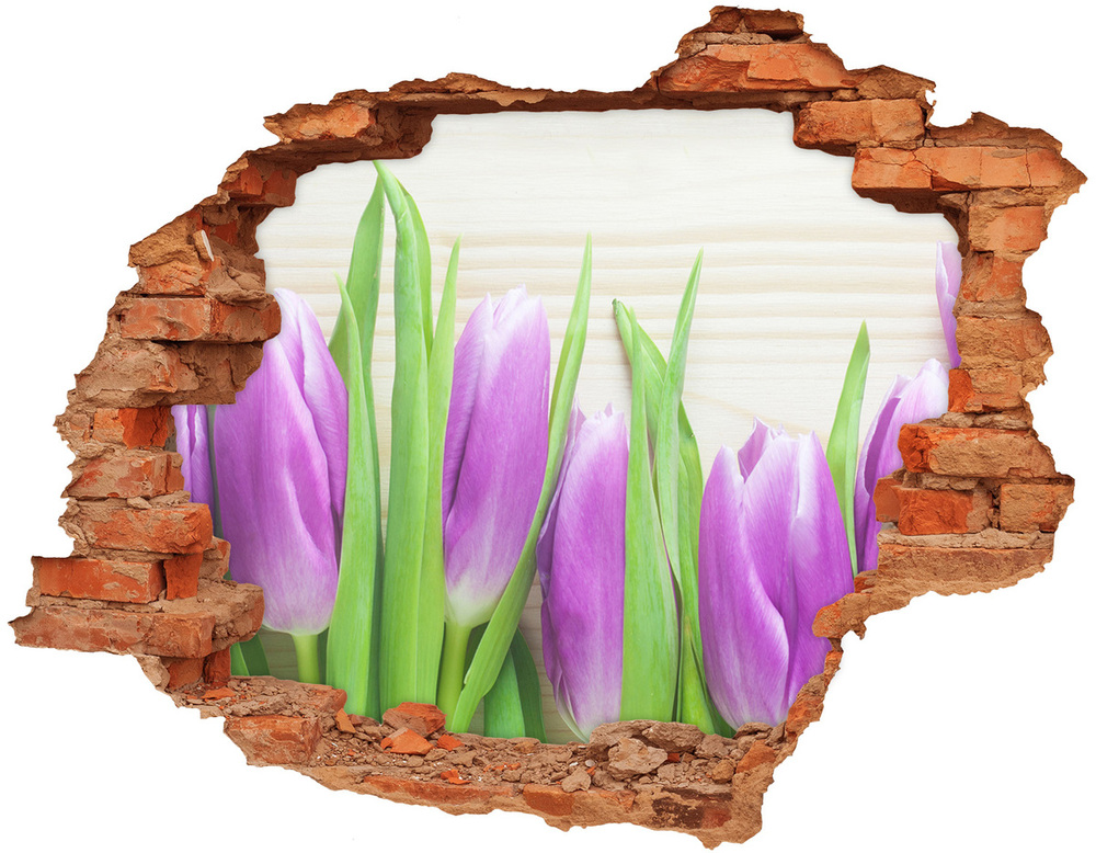 Sticker trou dans le mur Tulipes violettes brique