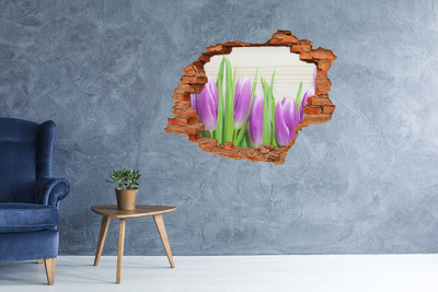 Sticker trou dans le mur Tulipes violettes brique