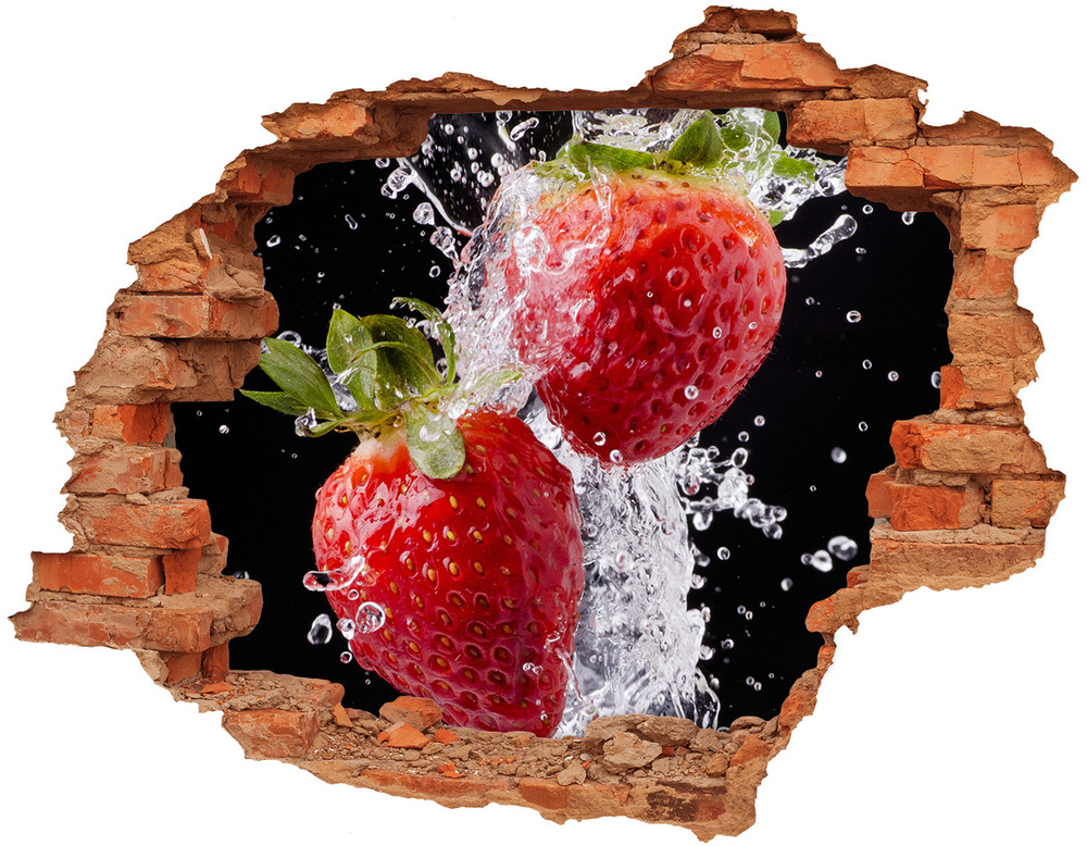 Autocollant mural trou Fraises et eau brique