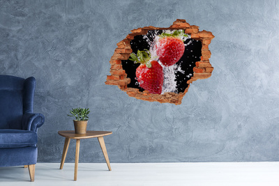 Autocollant mural trou Fraises et eau brique