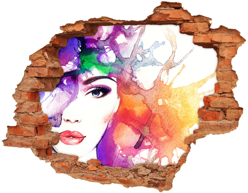 Sticker mural effet trou Portrait d'une femme brique