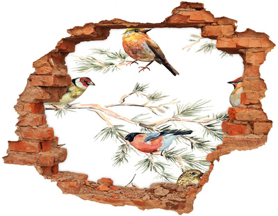 Autocollant mural trou Oiseaux forestiers des plantes brique