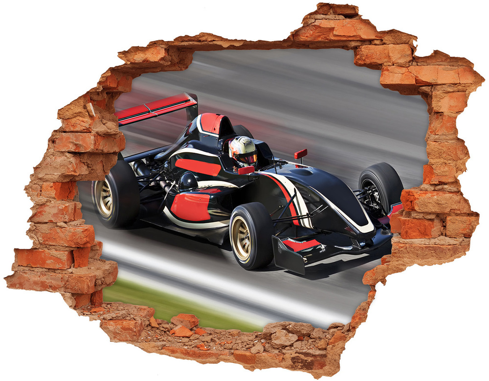 Sticker mural effet trou Formule 1 brique