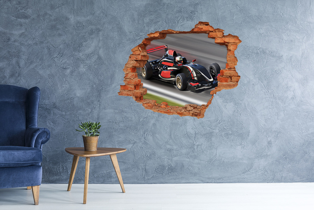 Sticker mural effet trou Formule 1 brique