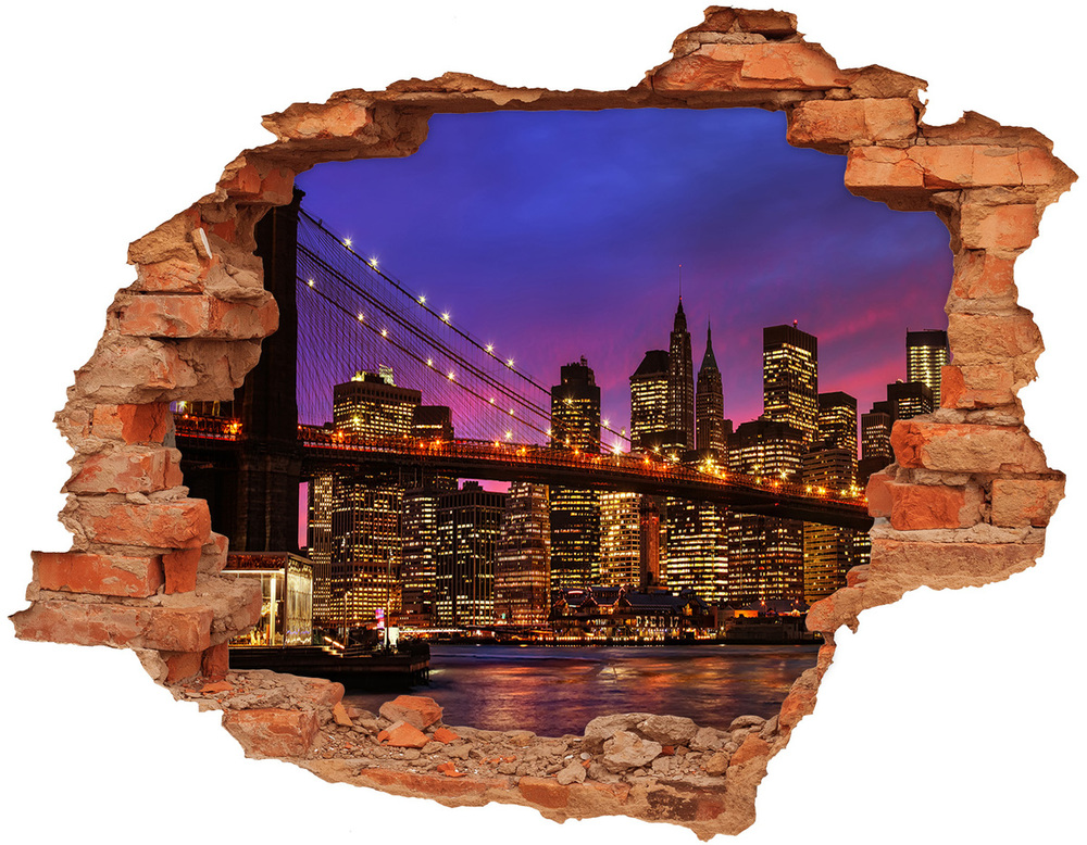 Sticker mural effet trou Manhattan west brique