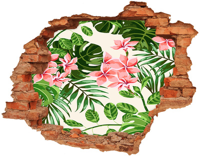 Sticker mural effet trou jardin de fleurs tropicales