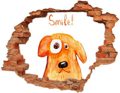 Sticker mural effet trou Chien brique