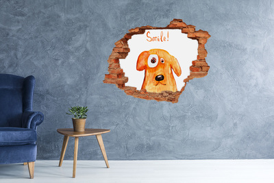 Sticker mural effet trou Chien brique