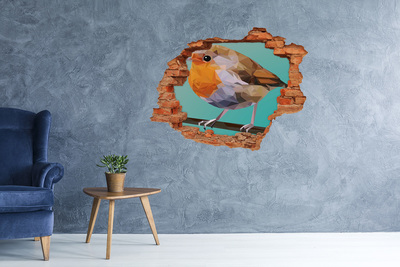 Sticker mural effet trou Rudzik bird brique