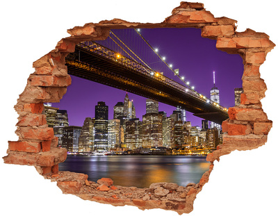 Sticker trou dans le mur Manhattan la nuit New York brique