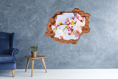 Sticker mural effet trou Fleurs de cerisier brique