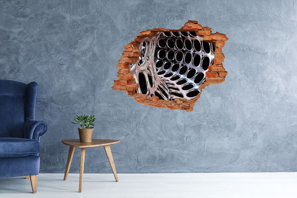Autocollant à effet 3d trou Grillage métallique à travers un trou dans le mur