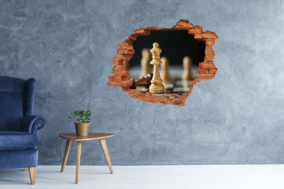 Autocollant à effet 3d trou Jouer aux échecs à travers un trou dans le mur