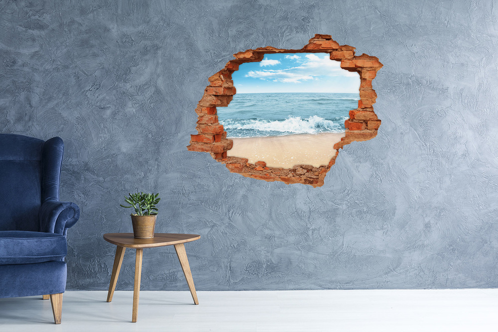 Sticker mural effet trou Plage brique