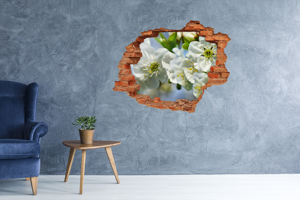 Sticker mural effet trou Fleur de cerisier brique