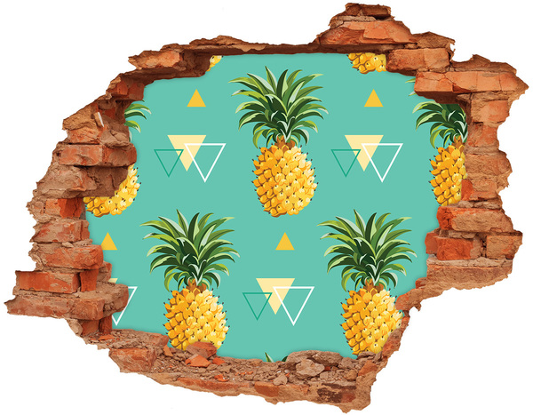Sticker trou dans le mur Ananas sur fond turquoise
