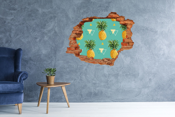 Sticker trou dans le mur Ananas sur fond turquoise
