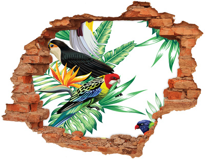 Sticker trou dans le mur Oiseaux tropicaux brique