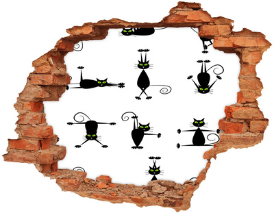 Autocollant mural trou Chats noirs sur fond blanc