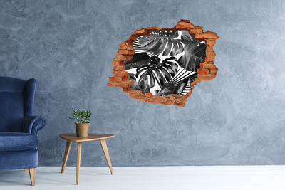 Sticker trou dans le mur Jungle tropicale monochrome