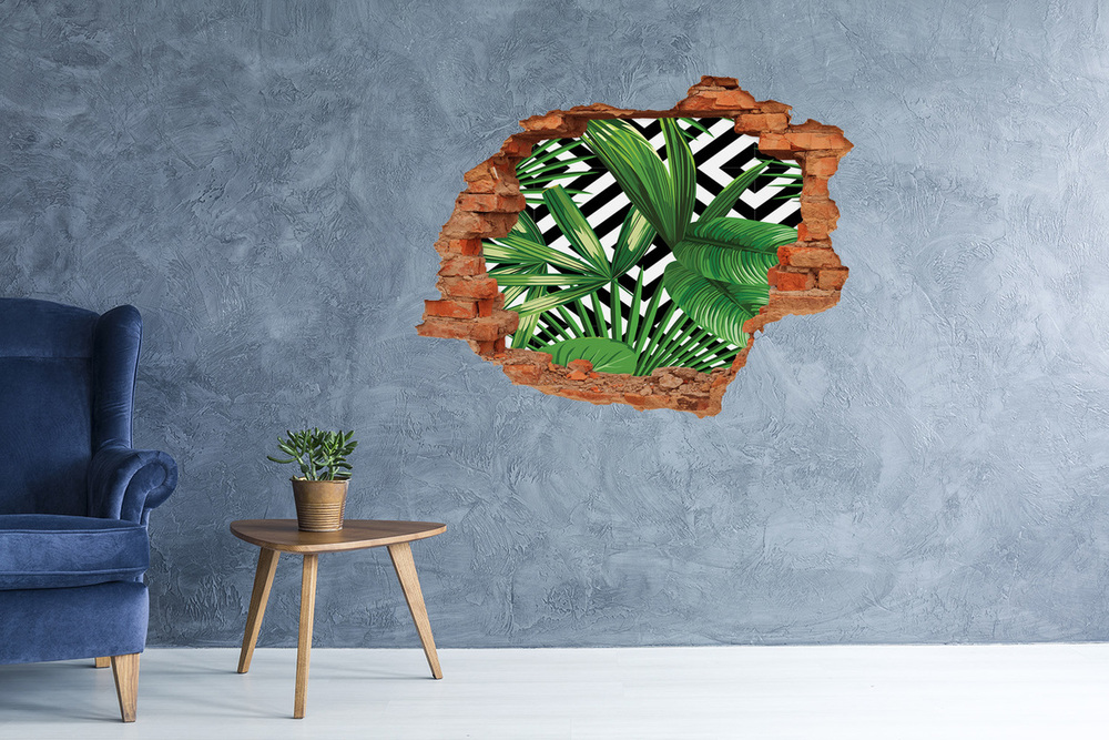 Autocollant mural trou Feuilles tropicales illusion brique