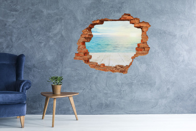 Sticker mural effet trou vue sur la mer