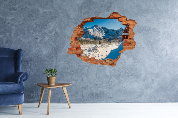Autocollant mural trou paysage de montagne hivernal