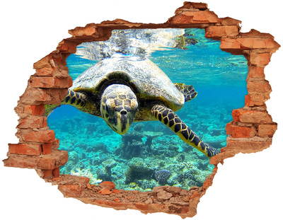 Sticker trou dans le mur Tortue marine dans un paradis sous-marin