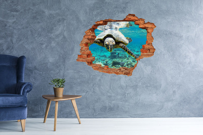 Sticker trou dans le mur Tortue de mer brique