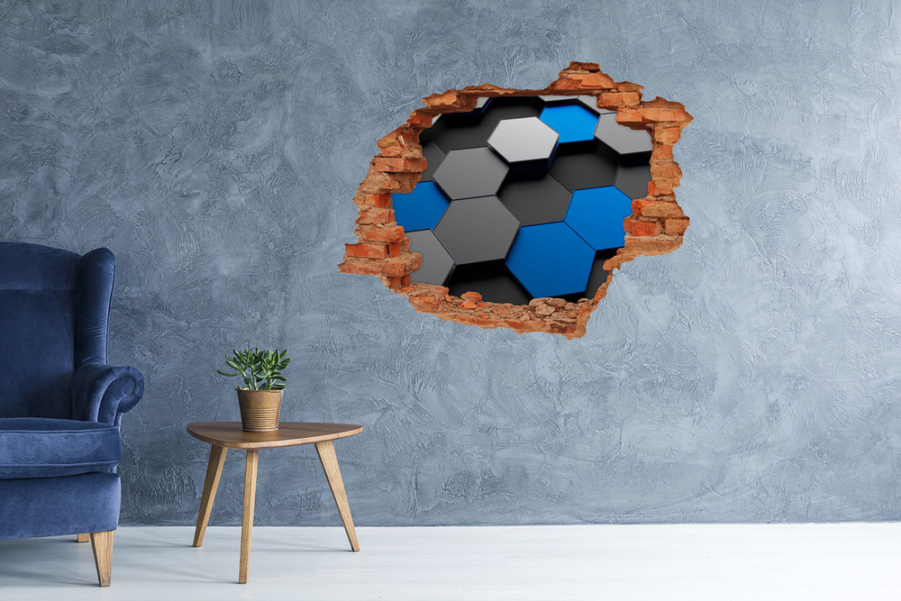 Autocollant à effet 3d trou Hexagones 3D abstraits bleus brique