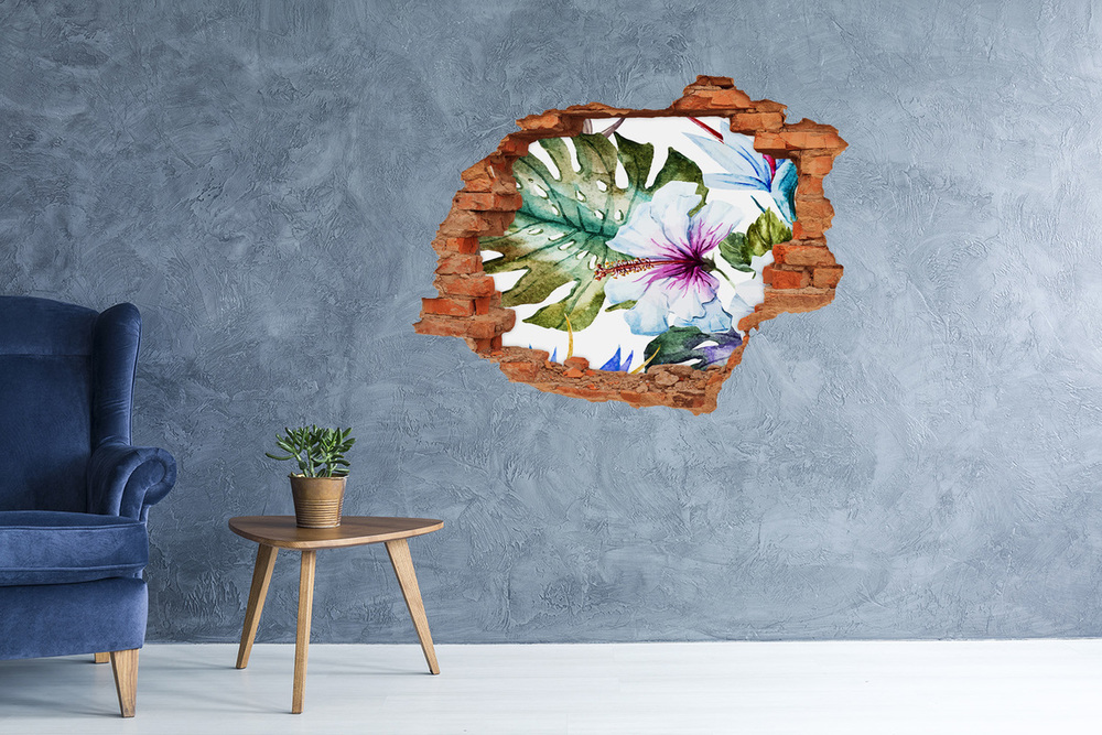 Autocollant mural trou Fleurs hawaïennes tropicales brique