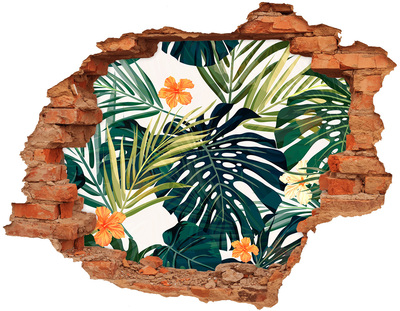 Sticker mural effet trou Feuilles tropicales fleurs brique