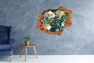 Sticker mural effet trou Feuilles tropicales fleurs brique