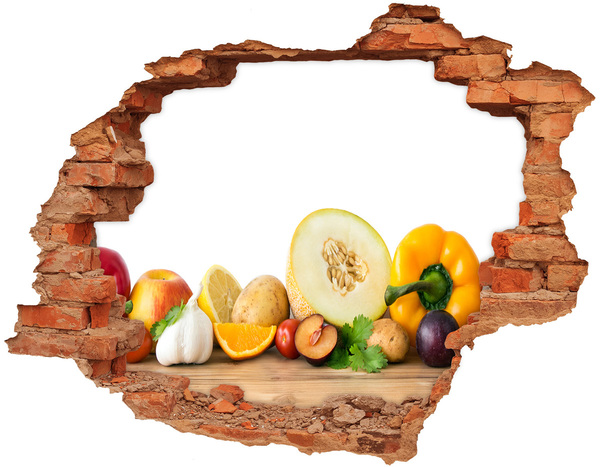 Autocollant mural trou Fruits et légumes dans un trou dans le mur