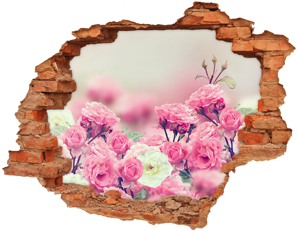 Sticker trou dans le mur Fleurs de rose sauvage brique