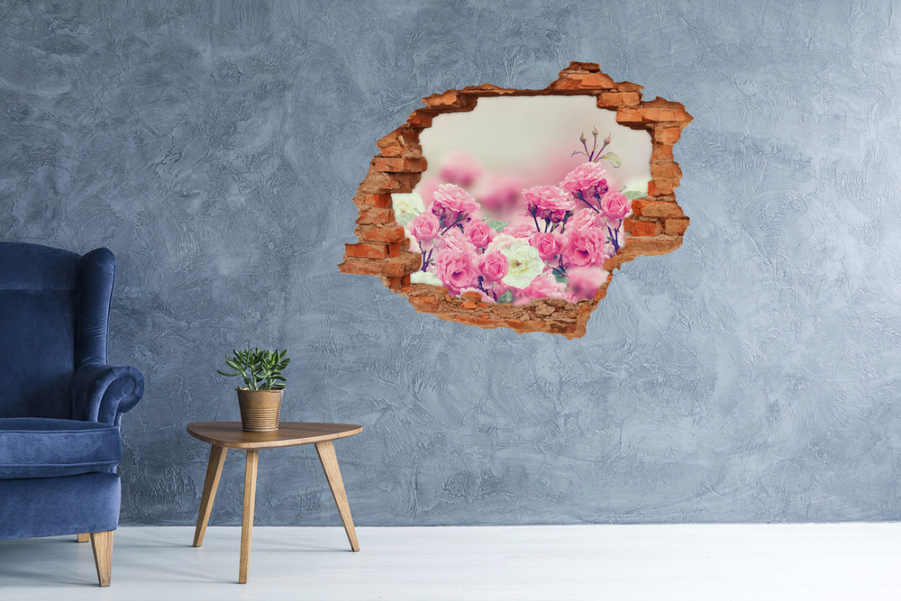 Sticker trou dans le mur Fleurs de rose sauvage brique