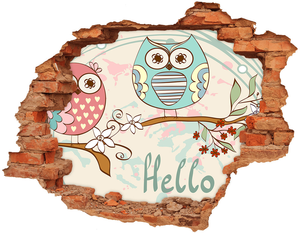 Sticker mural effet trou Hibou brique