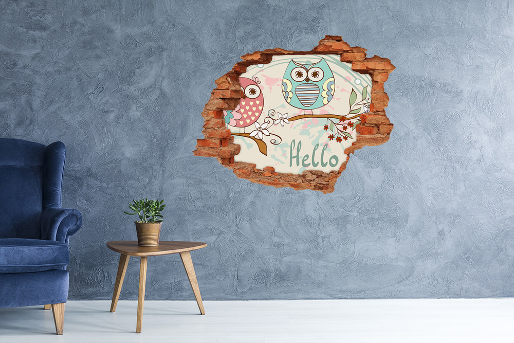 Sticker mural effet trou Hibou brique