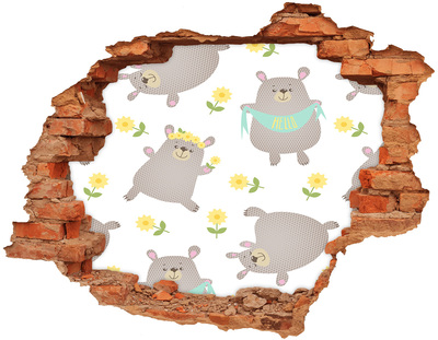 Sticker trou dans le mur Des ours en peluche souriants dans un décor floral
