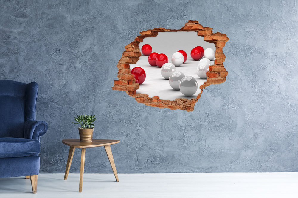 Autocollant mural trou Boules rouges et blanches brique