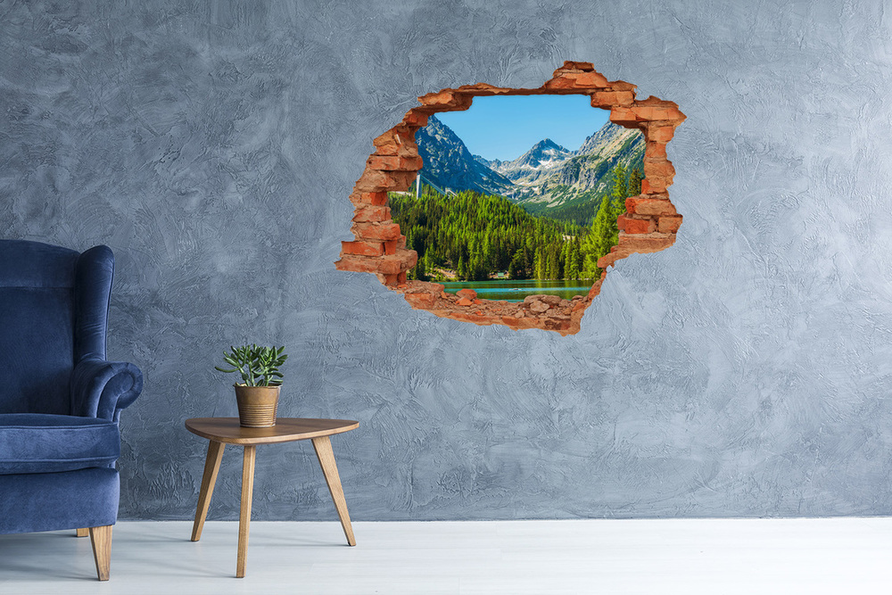 Sticker mural effet trou Lac dans les montagnes brique