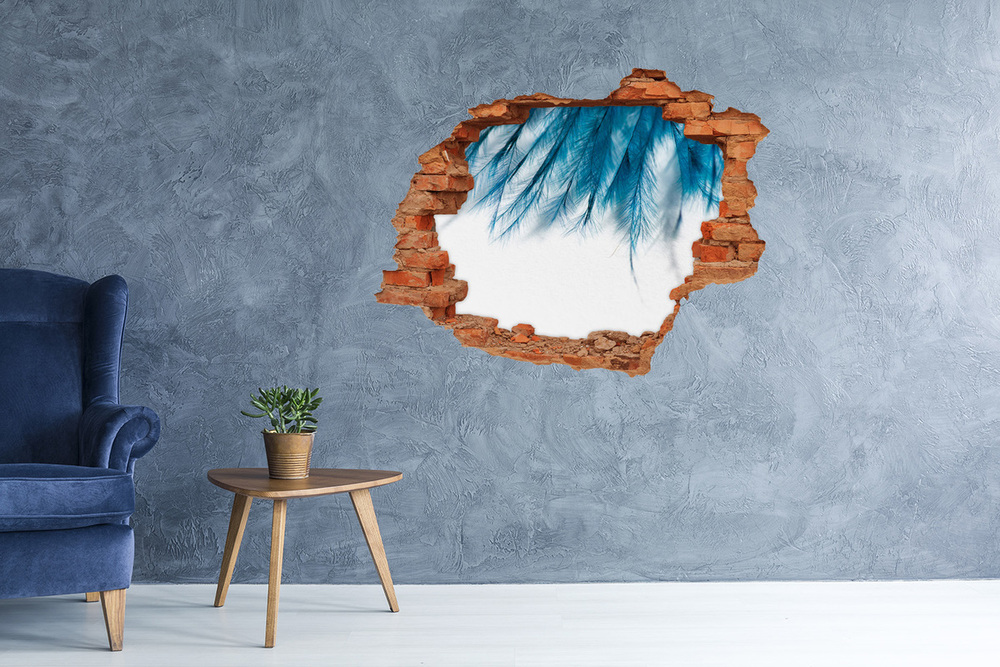 Autocollant mural trou Plumes bleues brique