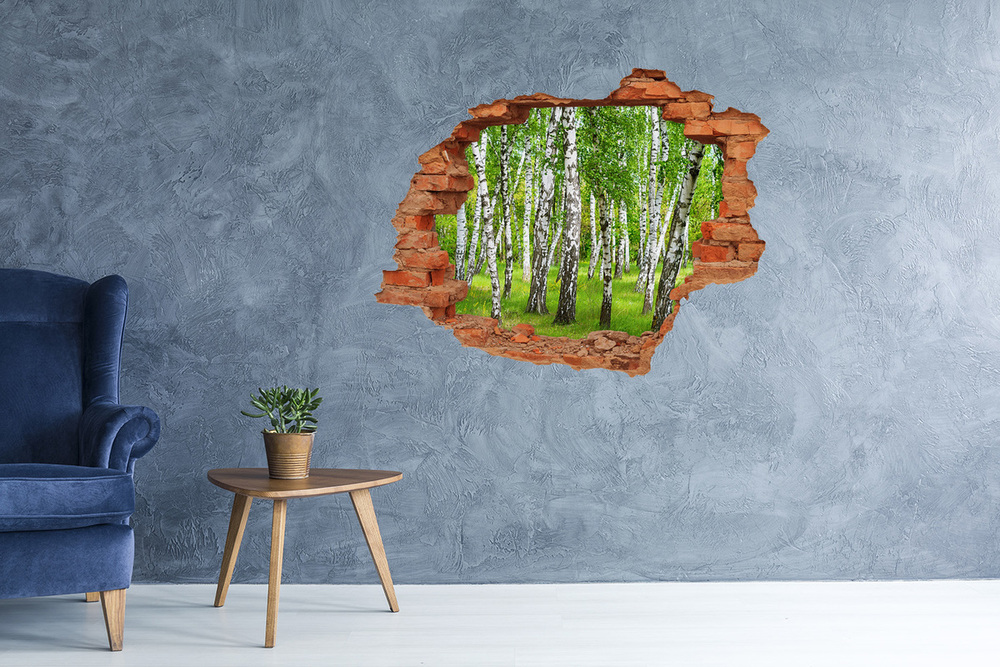 Autocollant mural trou Forêt de bouleau brique